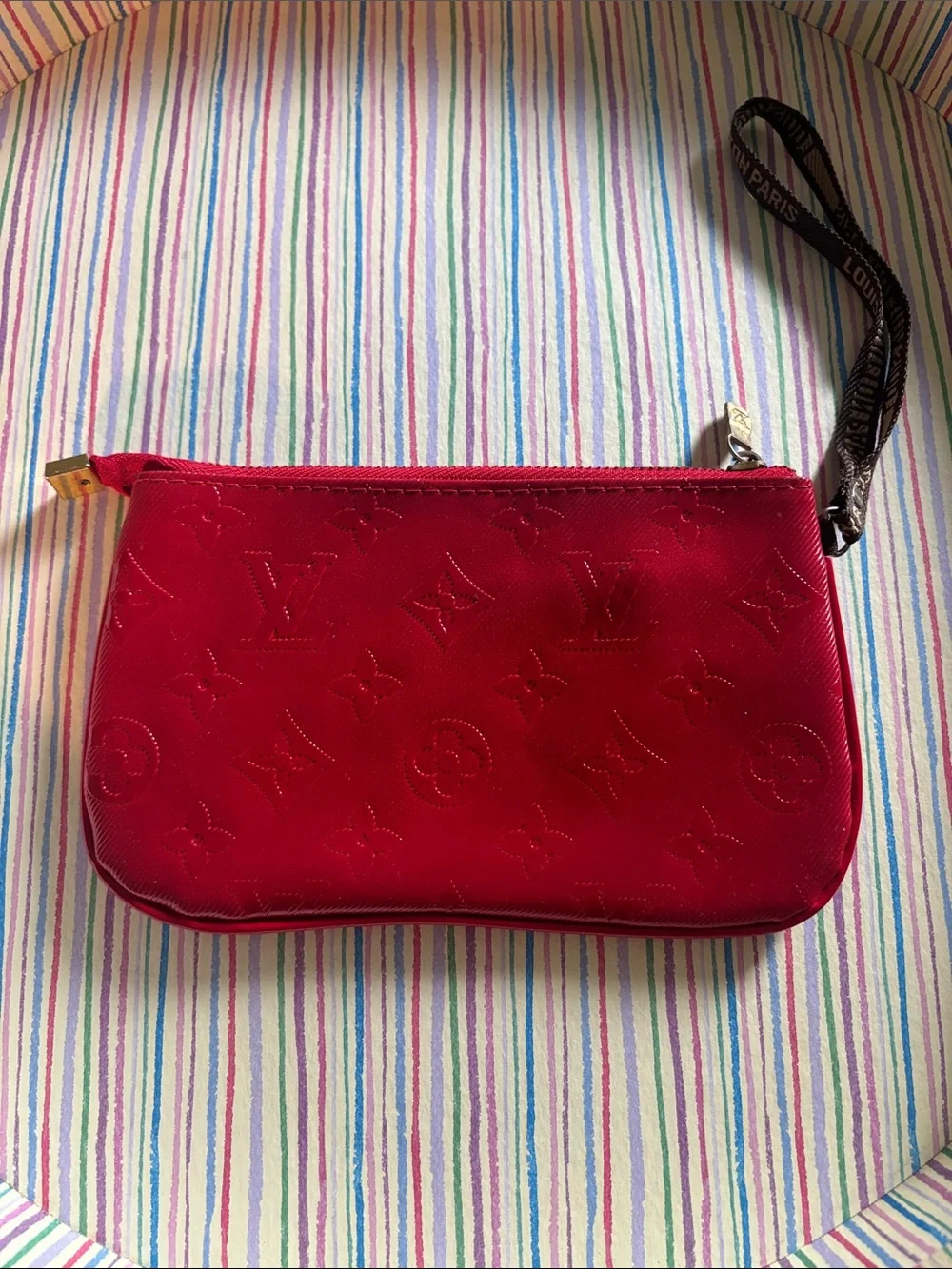 Louis Vuitton Red Vernis Monogram Wristlet with Bow Charm